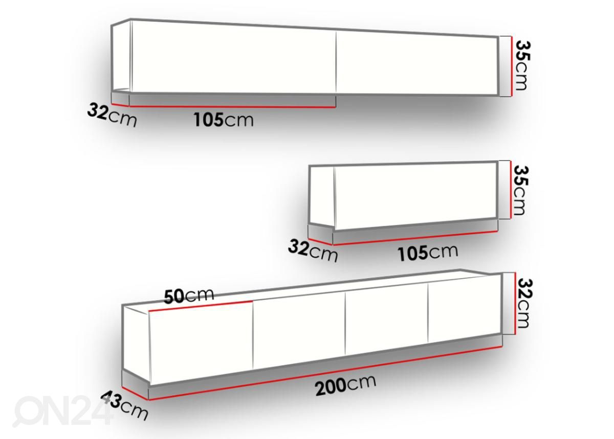 Olohuoneen kalusteryhmä 210 cm kuvasuurennos mitat