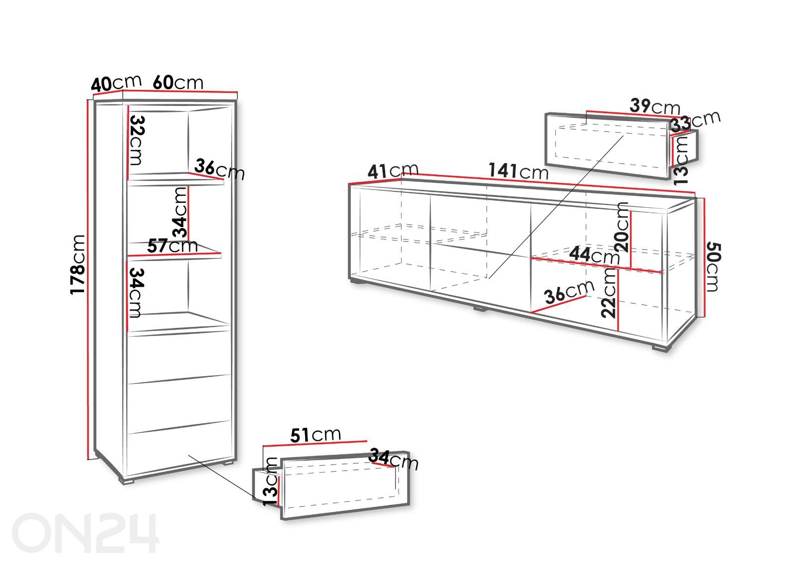 Olohuoneen kalusteryhmä Gesita kuvasuurennos mitat