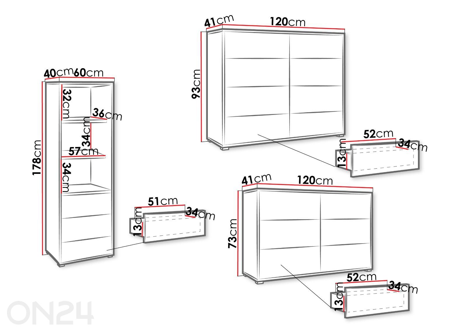 Olohuoneen kalusteryhmä Gesita I kuvasuurennos mitat