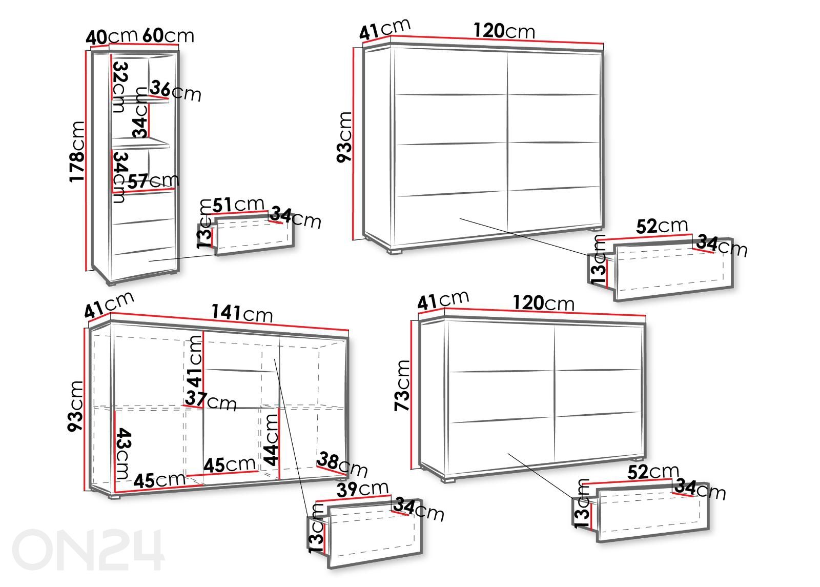 Olohuoneen kalusteryhmä Gesita II kuvasuurennos mitat