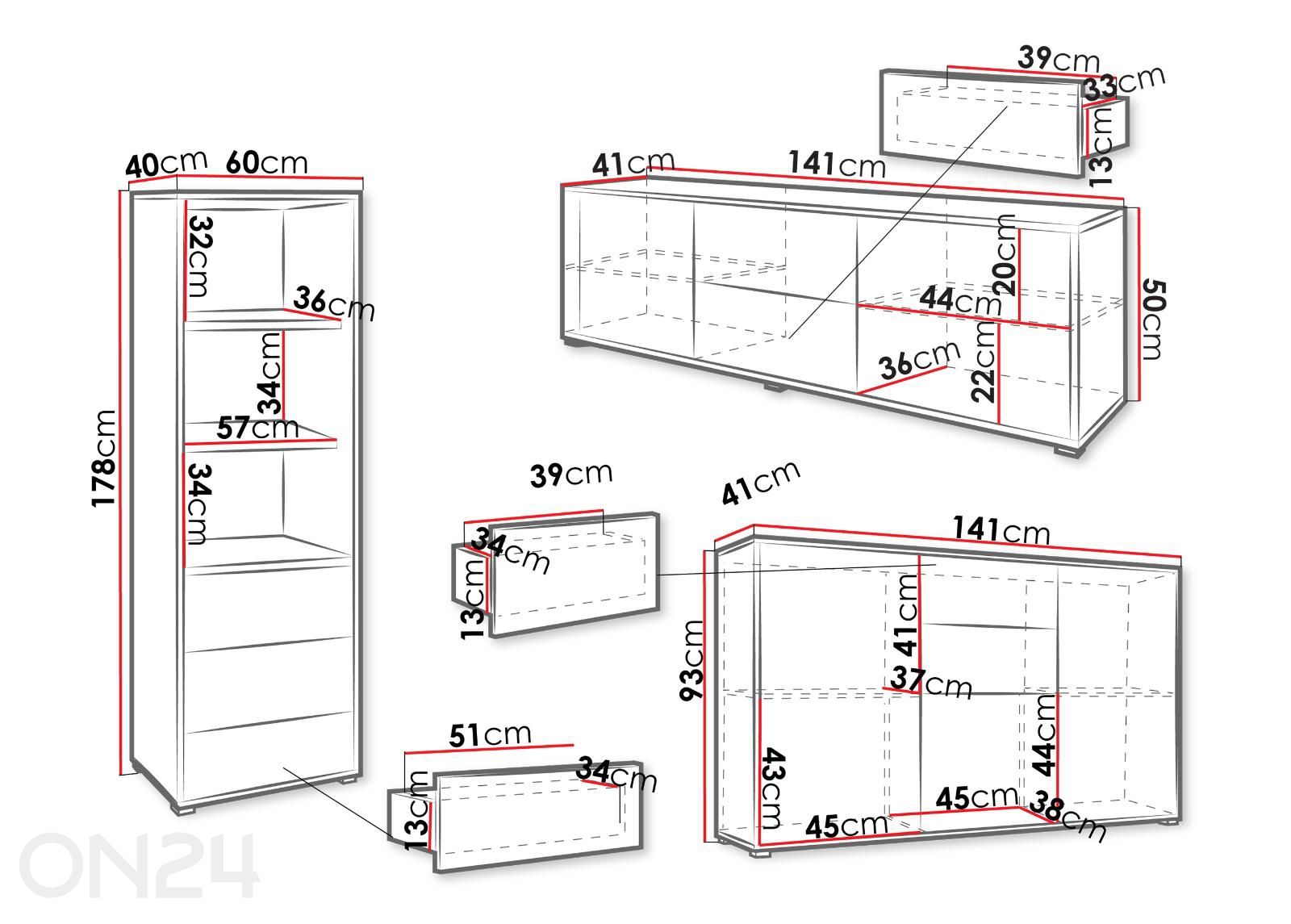 Olohuoneen kalusteryhmä Gesita III kuvasuurennos mitat