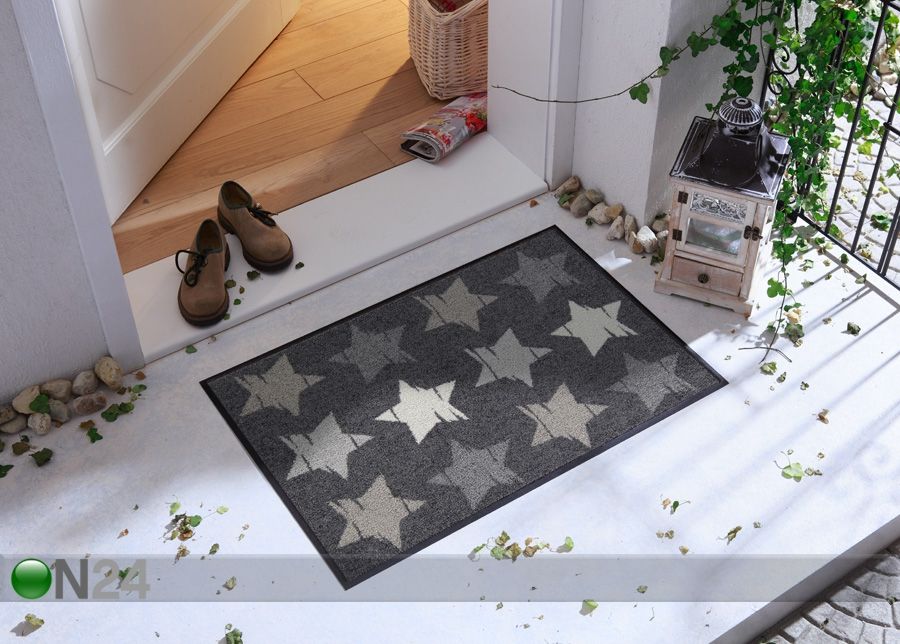 Ovimatto Wood Stars grey 50x75 cm kuvasuurennos