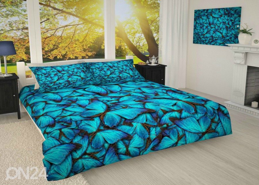 Päiväpeitto Siniset perhoset 215x240 cm kuvasuurennos