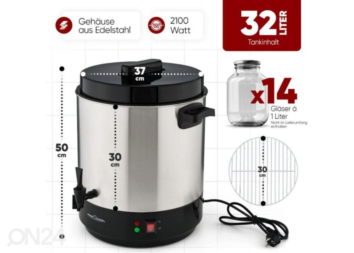 Pastörointi-juomasäiliö 32L ProfiCook PCEKA1283 kuvasuurennos mitat