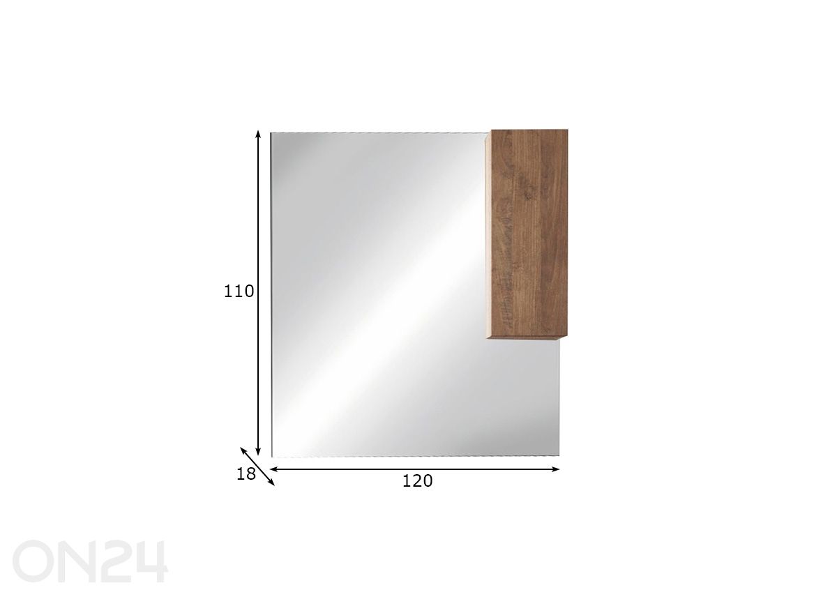 Peili LED-valaistuksella ja kaapilla Jupiter 120 cm kuvasuurennos mitat