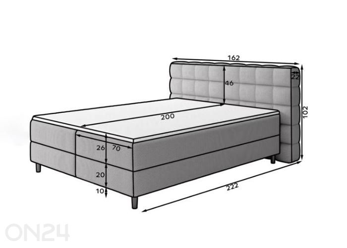 Pesukastilla varustettu kontinenttityyppinen sänky Camma 140x200 cm kuvasuurennos mitat