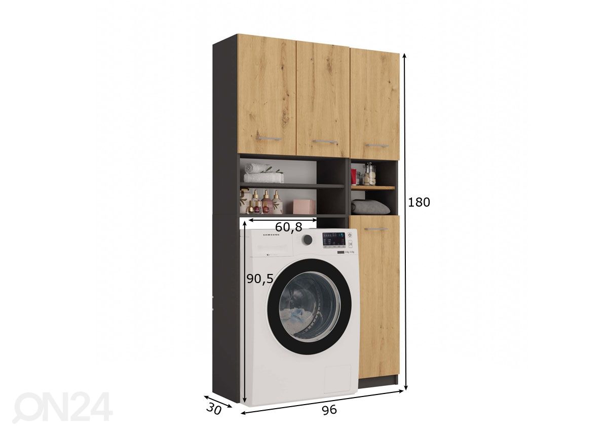 Pesukonekaappi 96 cm kuvasuurennos mitat