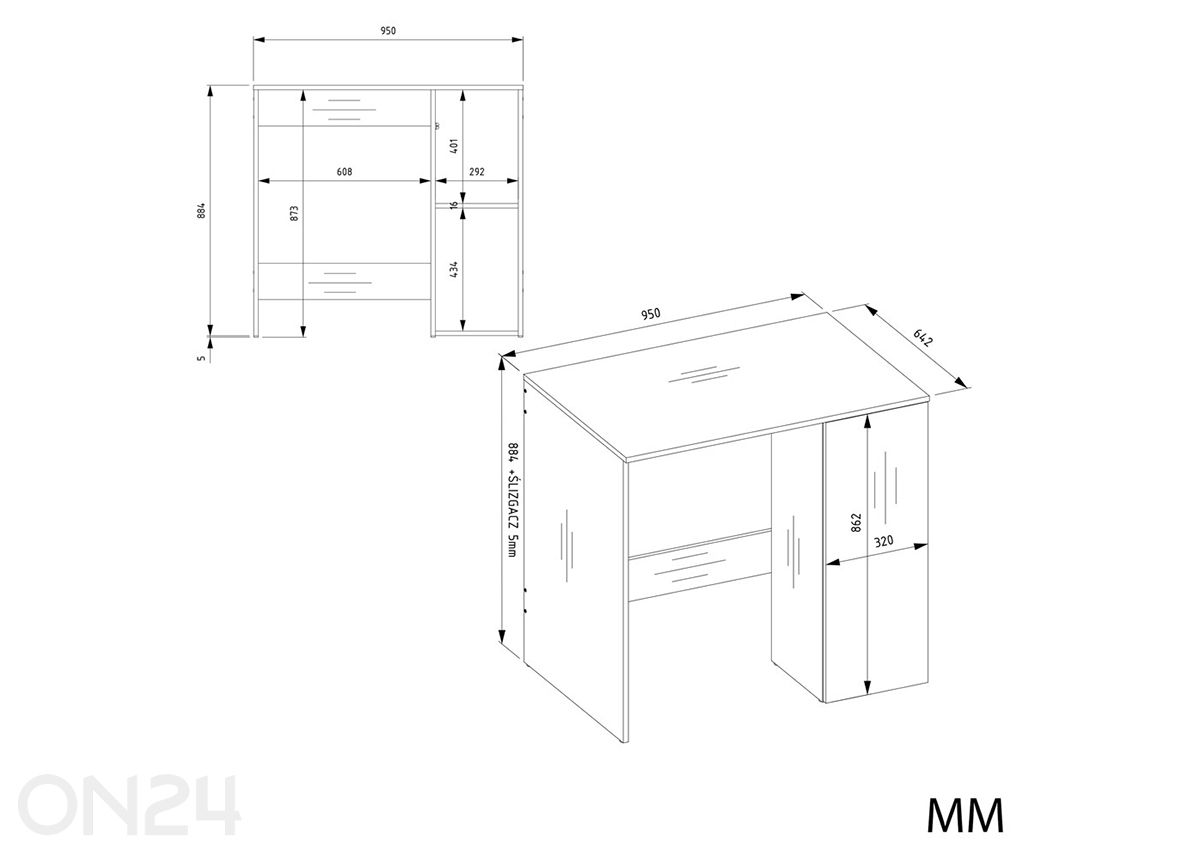 Pesukonekaappi Oliver 3 kuvasuurennos mitat