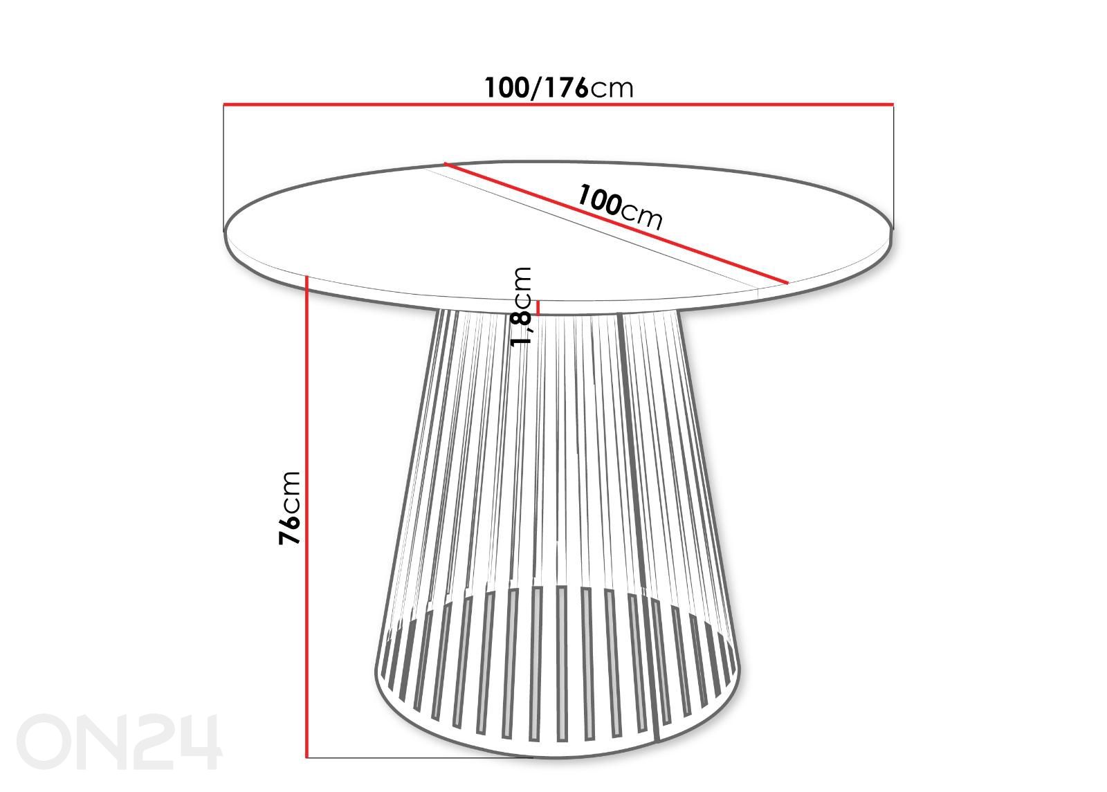 Pidennettävä ruokapöytä Cone 100x100/176 cm kuvasuurennos mitat