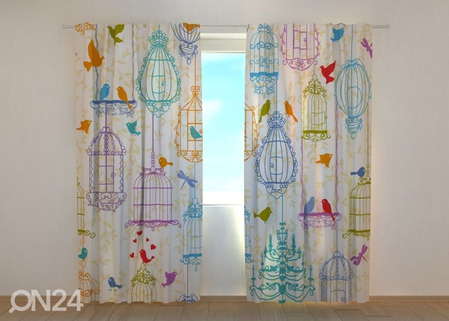 Pimennysverhot Bright Birdies 240x220 cm kuvasuurennos