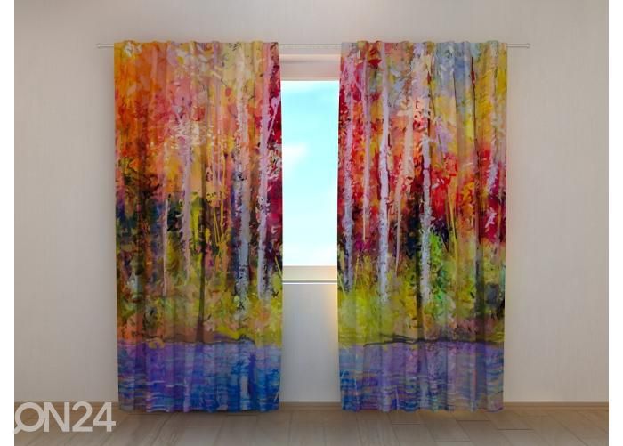 Pimennysverhot Oil Painting Colorful Autumn Trees 240x220 cm kuvasuurennos