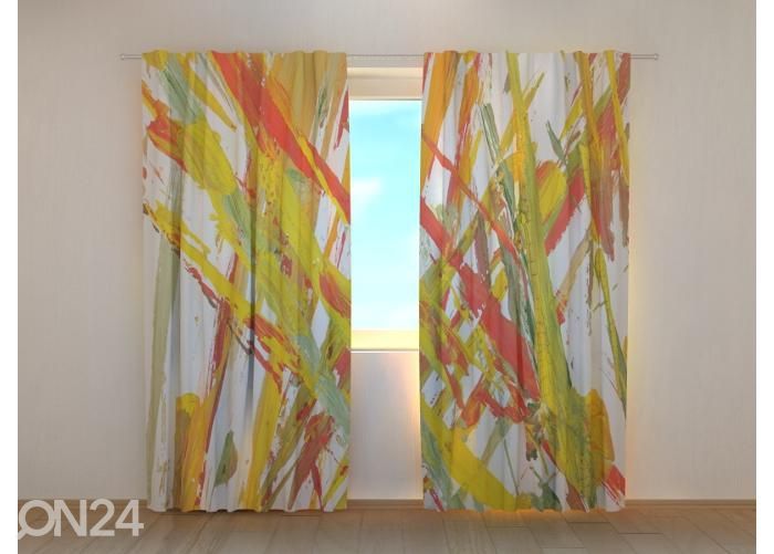 Pimennysverhot Orange Abstract Brush Painting 240x220 cm kuvasuurennos