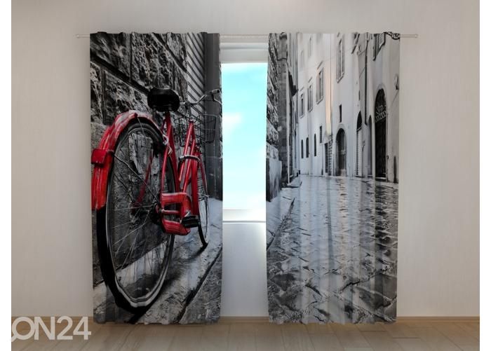 Pimennysverhot Red Bike in Black and White City 240x220 cm kuvasuurennos