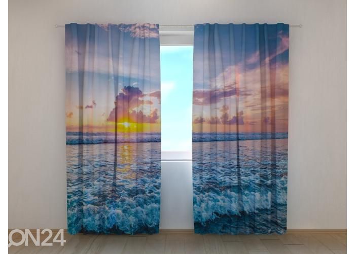 Pimennysverhot Sunset Over the Ocean Waves 240x220 cm kuvasuurennos
