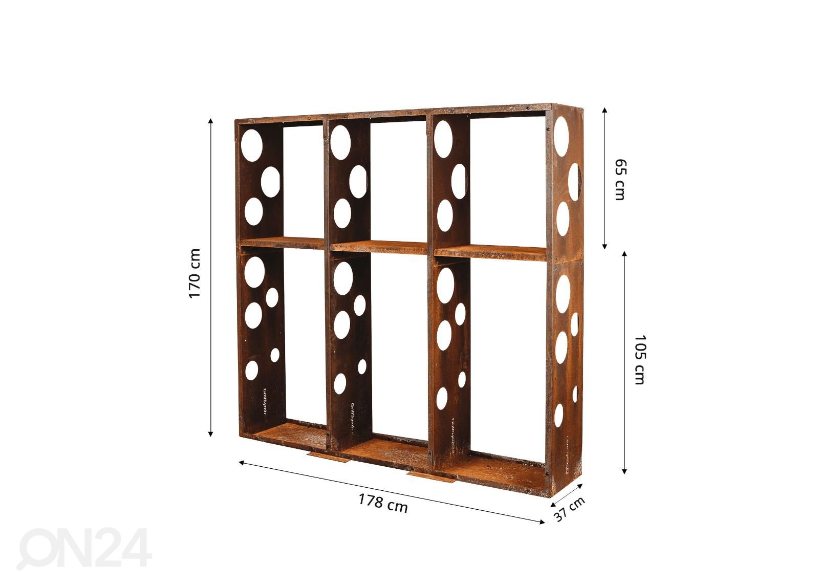 Polttopuuhylly GrillSymbol Wall-3 kuvasuurennos mitat