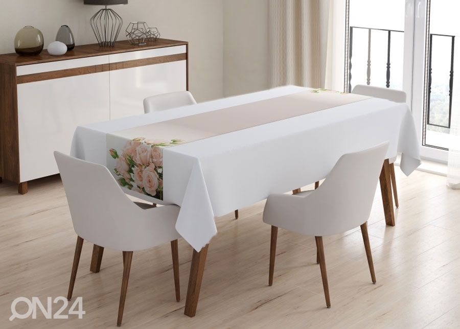 Pöytäliina CREAM ROSES 40x280 cm kuvasuurennos