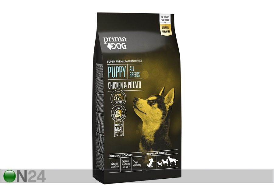 PrimaDog täysravinto pennuille kana-peruna 10 kg kuvasuurennos