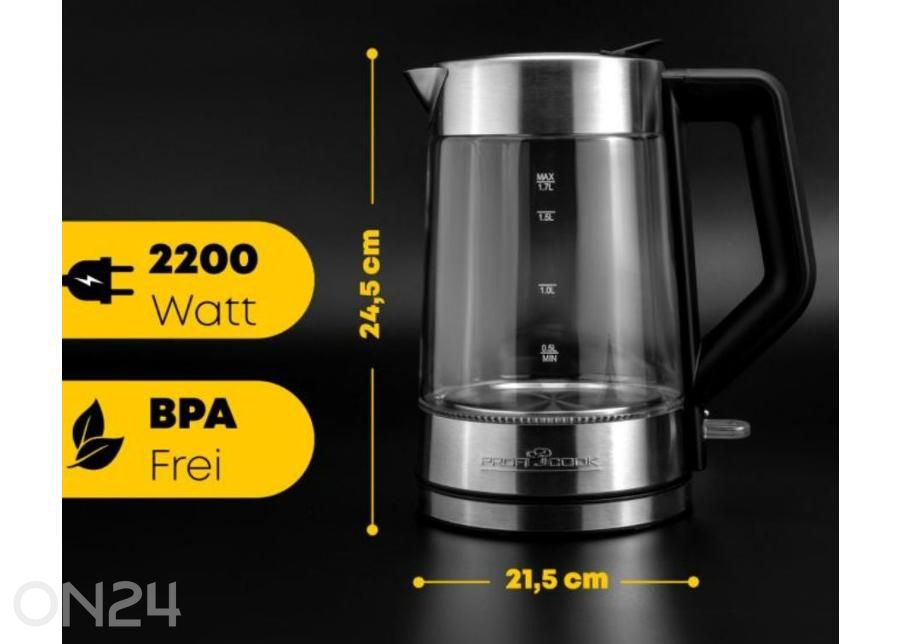 ProfiCook PCWKS1190G -vedenkeitin 1,7 L kuvasuurennos mitat