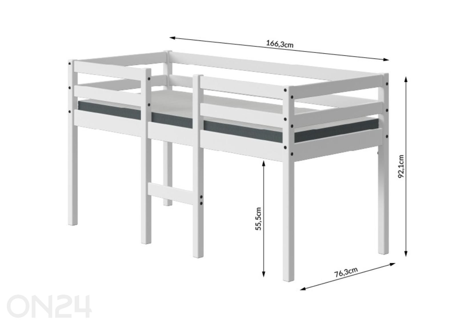 Puolikorkea lastensänky Alfred 70x160 cm kuvasuurennos mitat
