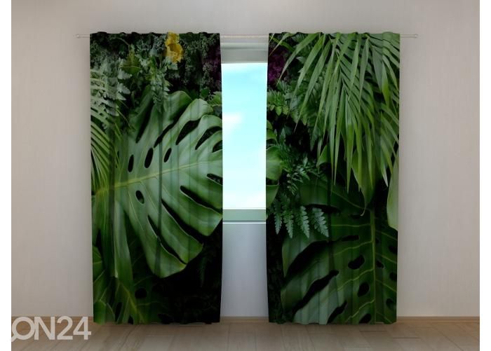 Puolipimentävä kuvaverho Green Tropical Leaves 240x220 cm kuvasuurennos