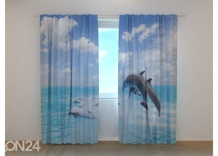 Puolipimentävä kuvaverho Happy Dolphins 240x220 cm kuvasuurennos