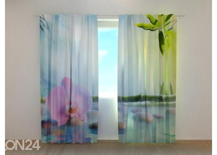 Puolipimentävä kuvaverho Orchid In Japanese Fountain 240x220 cm kuvasuurennos