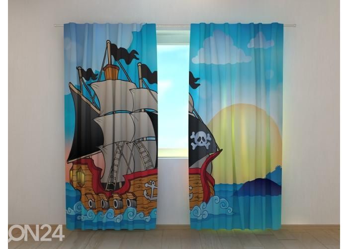 Puolipimentävä kuvaverho Pirates Ship 240x220 cm kuvasuurennos