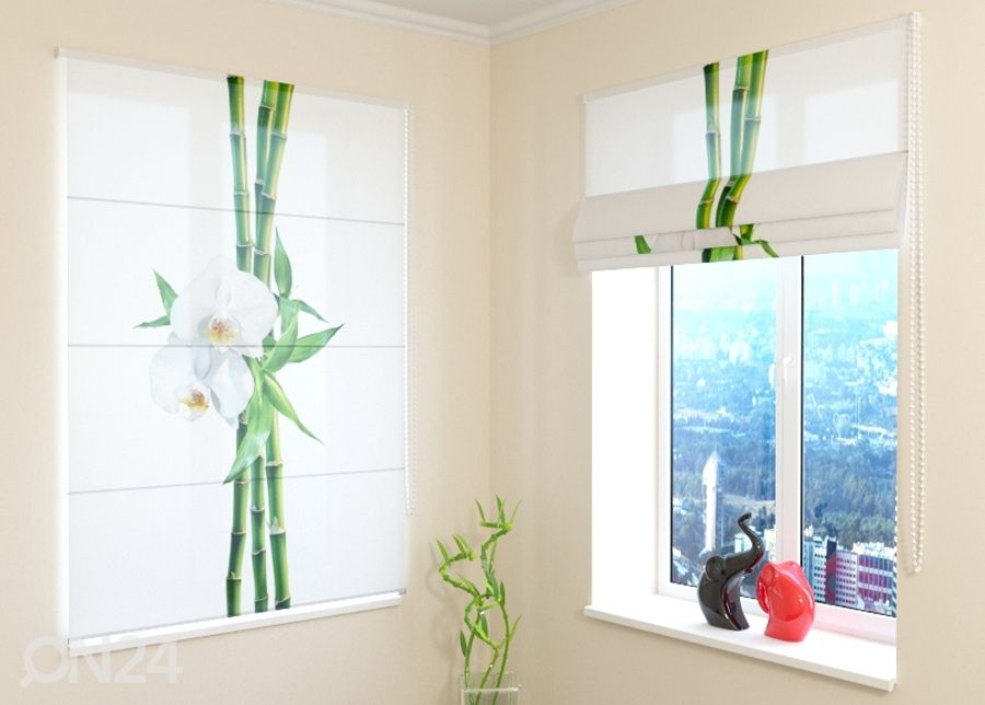 Puolipimentävä laskosverho Bamboo and white orchid 1, 160x180 cm kuvasuurennos
