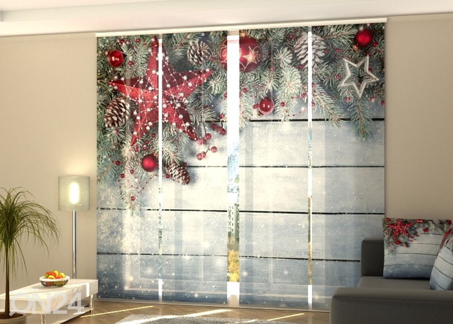 Puolipimentävä paneeliverho Christmas Red Star 240x240 cm kuvasuurennos