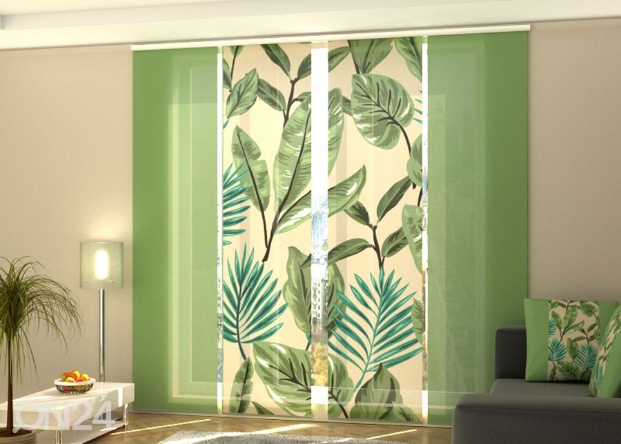 Puolipimentävä paneeliverho Green leaves 240x240 cm kuvasuurennos