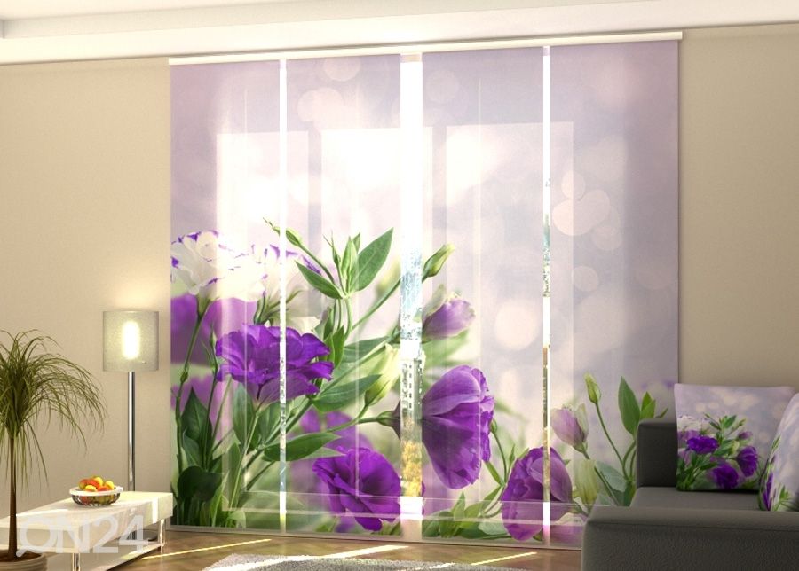 Puolipimentävä paneeliverho Purple Eustoma 240x240 cm kuvasuurennos