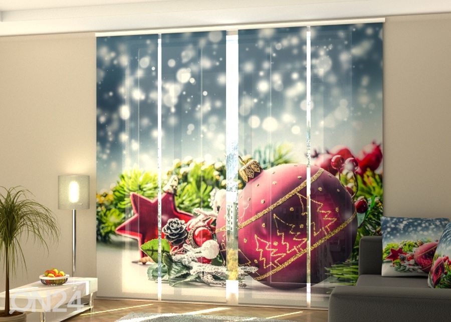 Puolipimentävä paneeliverho Xmas Decorations with Snow 240x240 cm kuvasuurennos