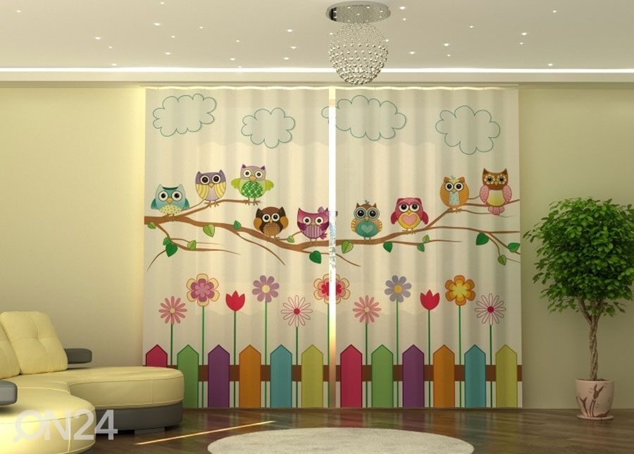 Puolipimentävä verho Funny Owls 290x245 cm kuvasuurennos