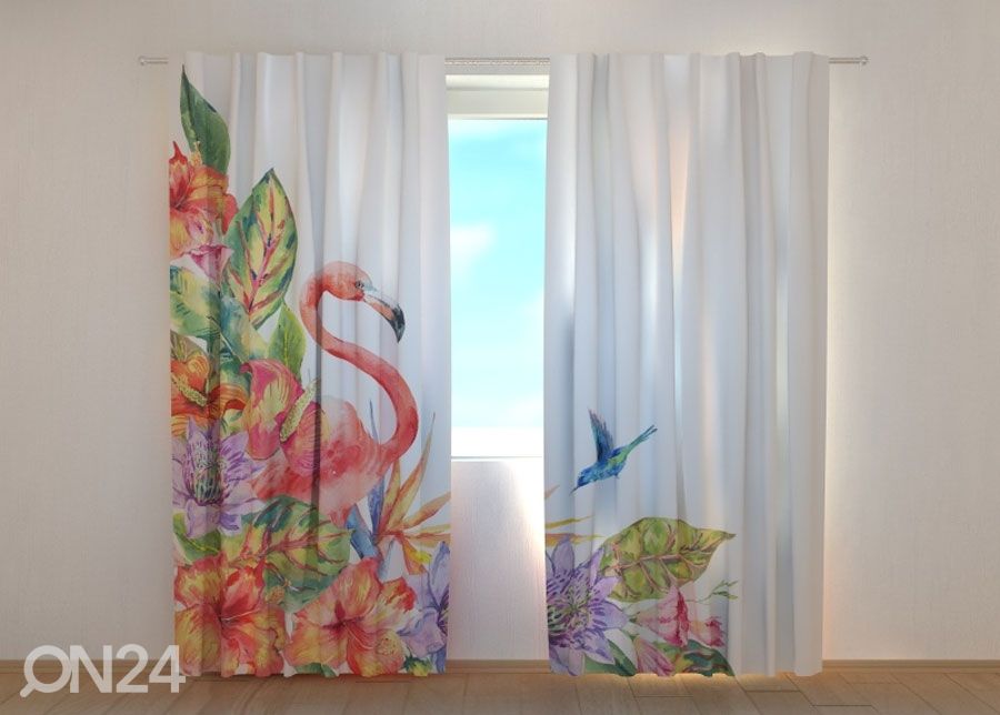 Puolipimentävä verho TROPICAL FLAMINGO kuvasuurennos