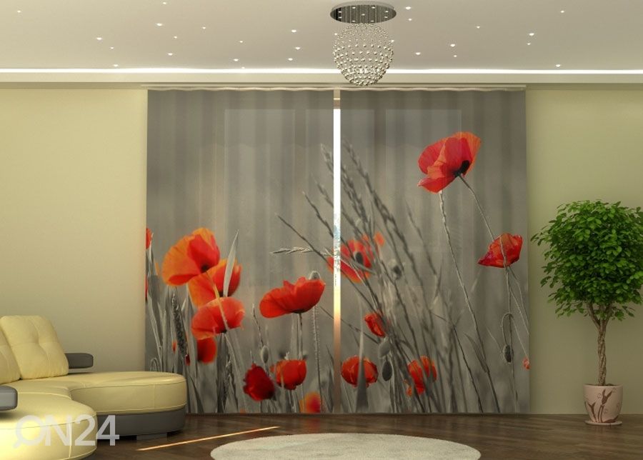 Puolipimentävä verho Wild Poppies 290x245 cm kuvasuurennos