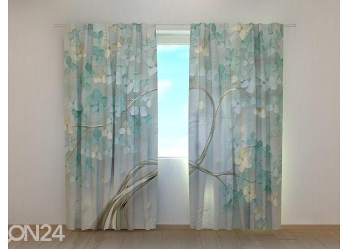 Puolipimentävät verhot Fabulous Tree with Green Flowers 240x220 cm kuvasuurennos
