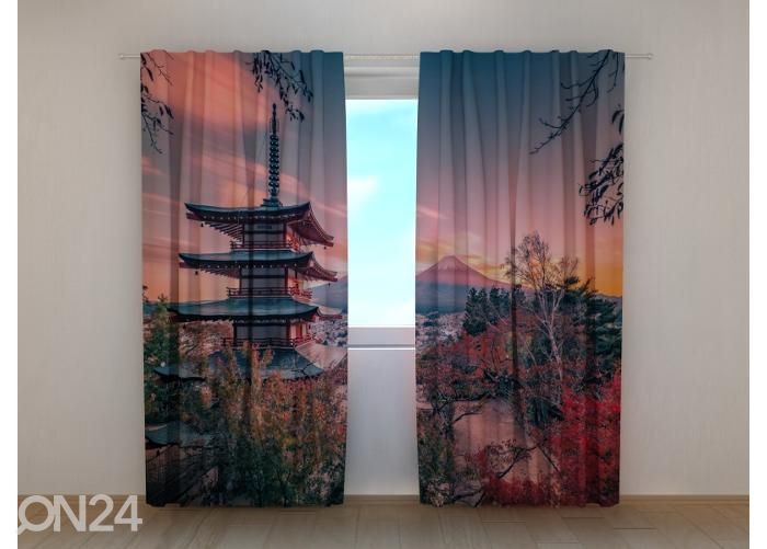Puolipimentävät verhot Mountain Fuji with Chureito Pagoda 240x220 cm kuvasuurennos