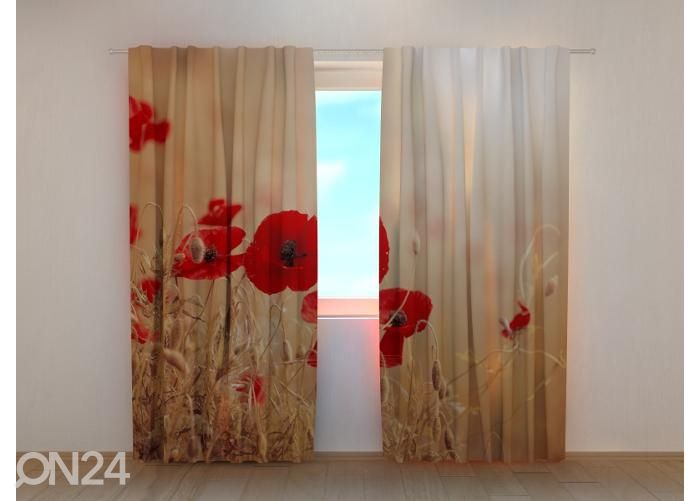 Puolipimentävät verhot Red Poppies in Golden Wheat 240x220 cm kuvasuurennos
