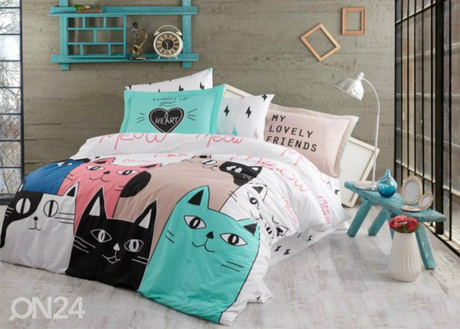 Pussilakanasetti Love Cats 200x220 cm kuvasuurennos