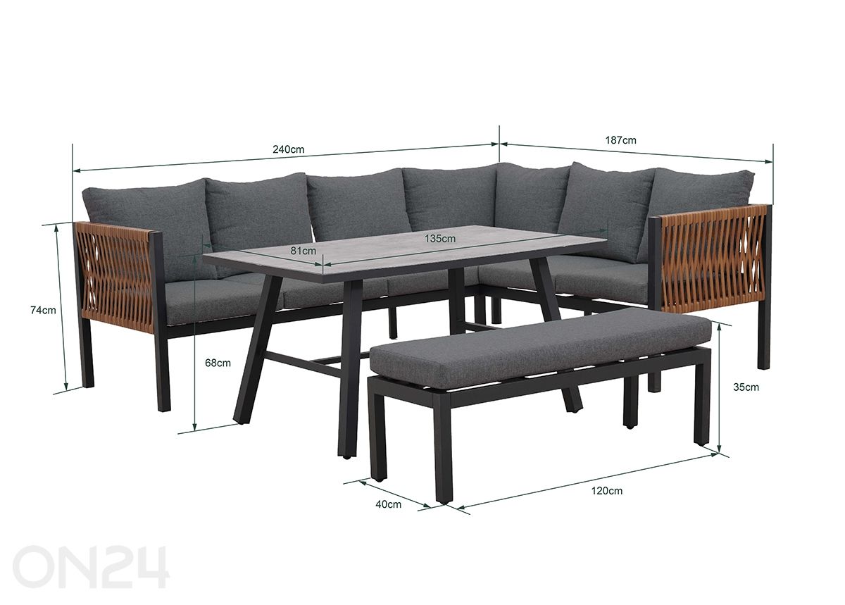 Puutarhakalustesetti Texas kuvasuurennos mitat