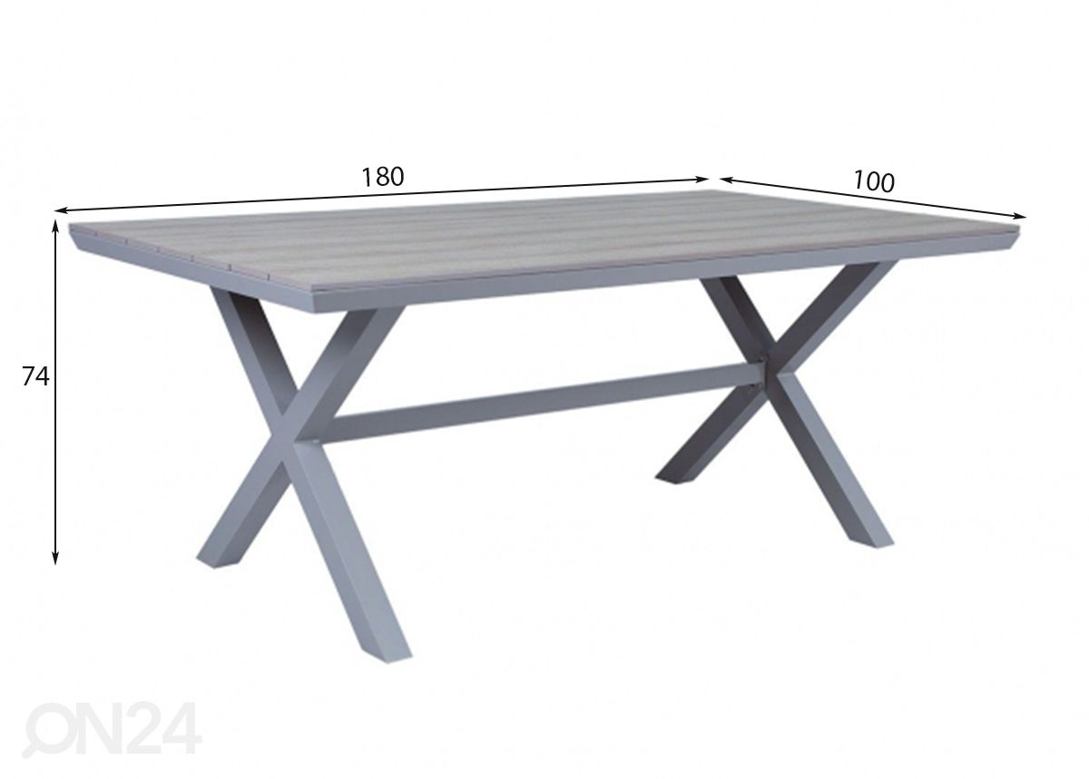 Puutarhapöytä Corinna 100x180 cm kuvasuurennos mitat