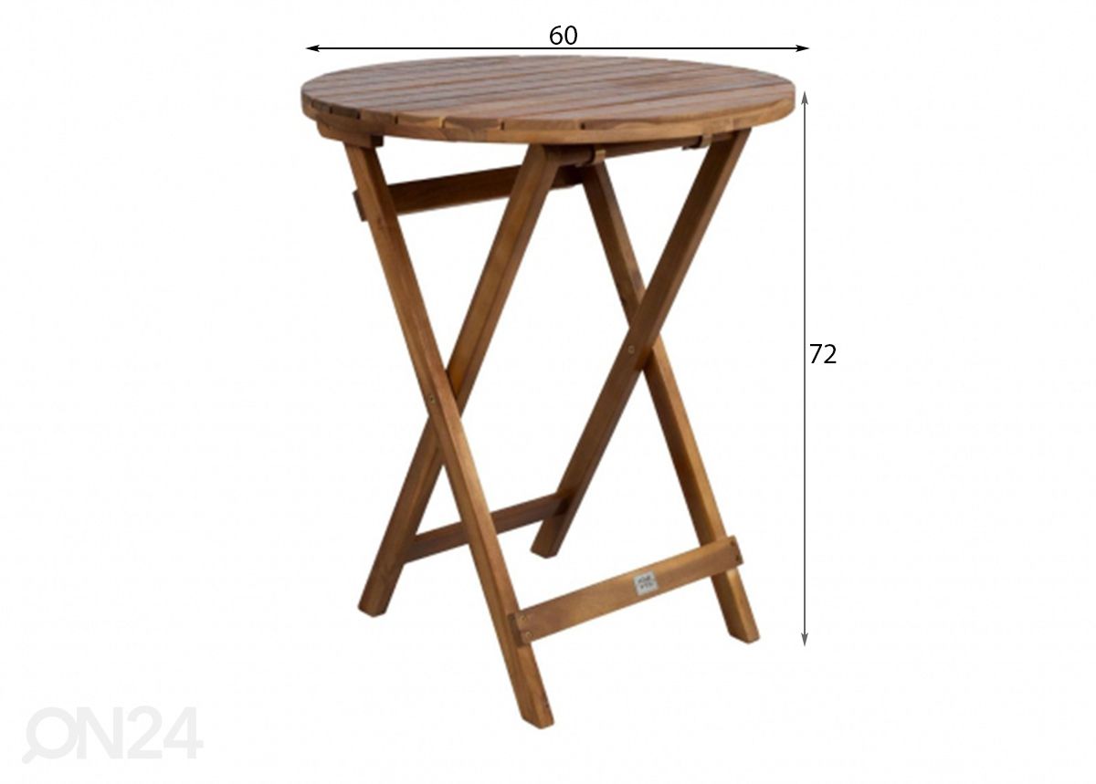 Puutarhapöytä Gwen Ø 60 cm kuvasuurennos mitat