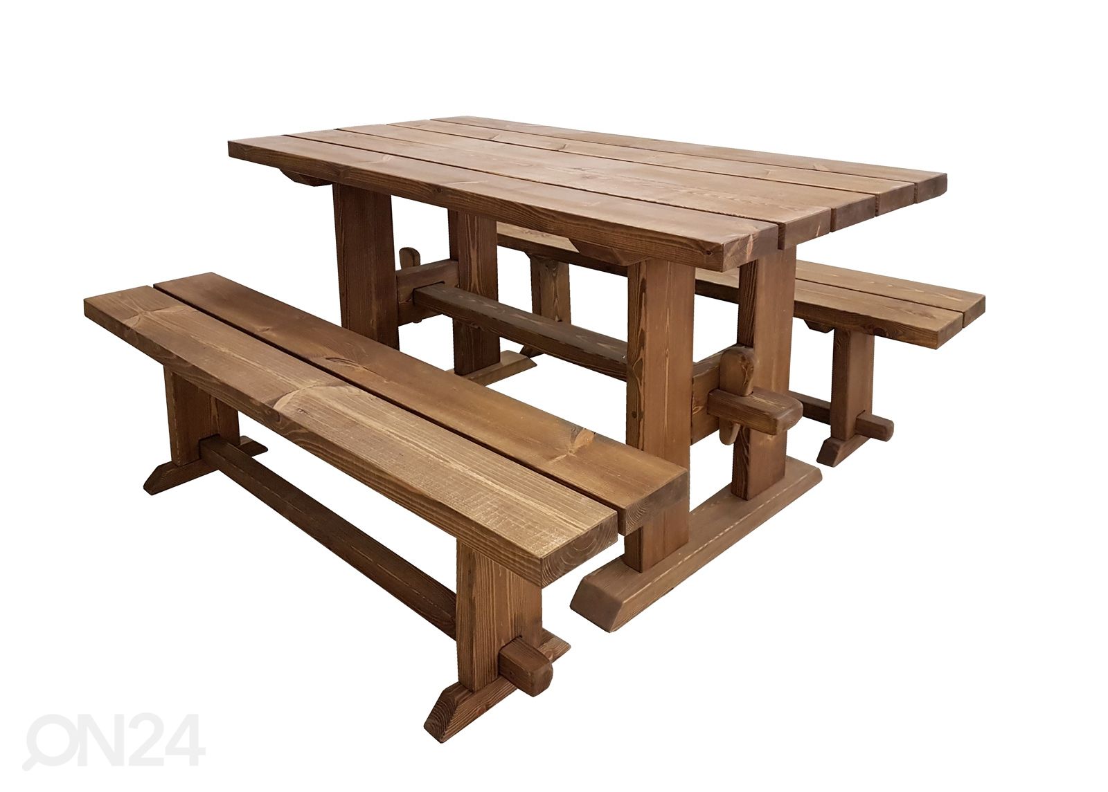 Puutarhapöytä ja penkit 150 cm kuvasuurennos