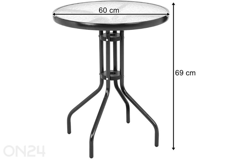 Puutarhapöytä, musta kuvasuurennos mitat