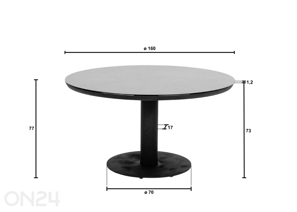 Puutarhapöytä tarjoilualustalla Melville 160 cm kuvasuurennos mitat