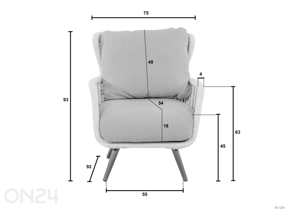 Puutarhatuoli Key Largo kuvasuurennos mitat