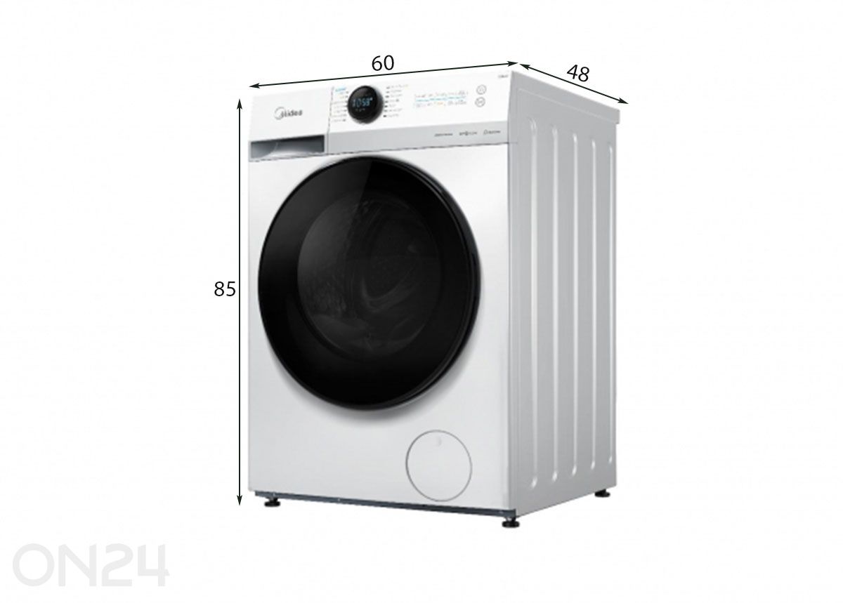 Pyykinpesukone‑kuivaaja Midea MF200D80WB/W‑HR, Wi‑Fi, valkoinen kuvasuurennos mitat
