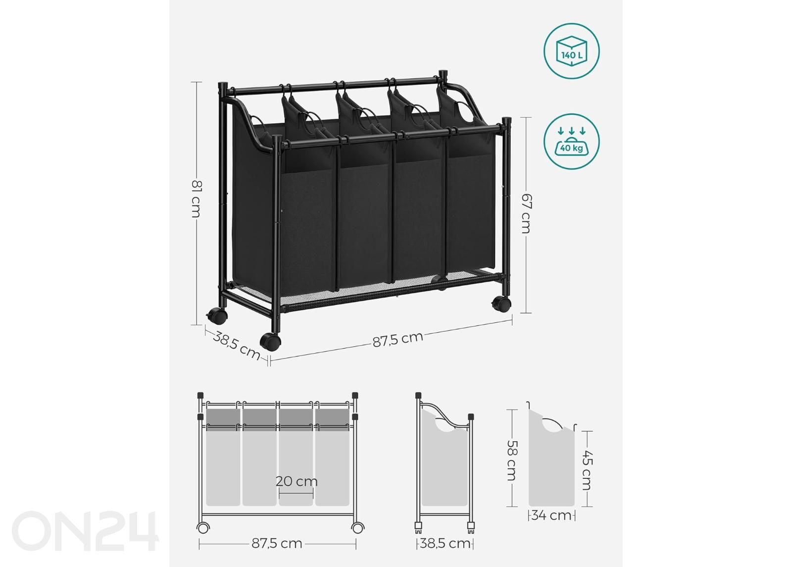 Pyykkikorisetti kuvasuurennos mitat