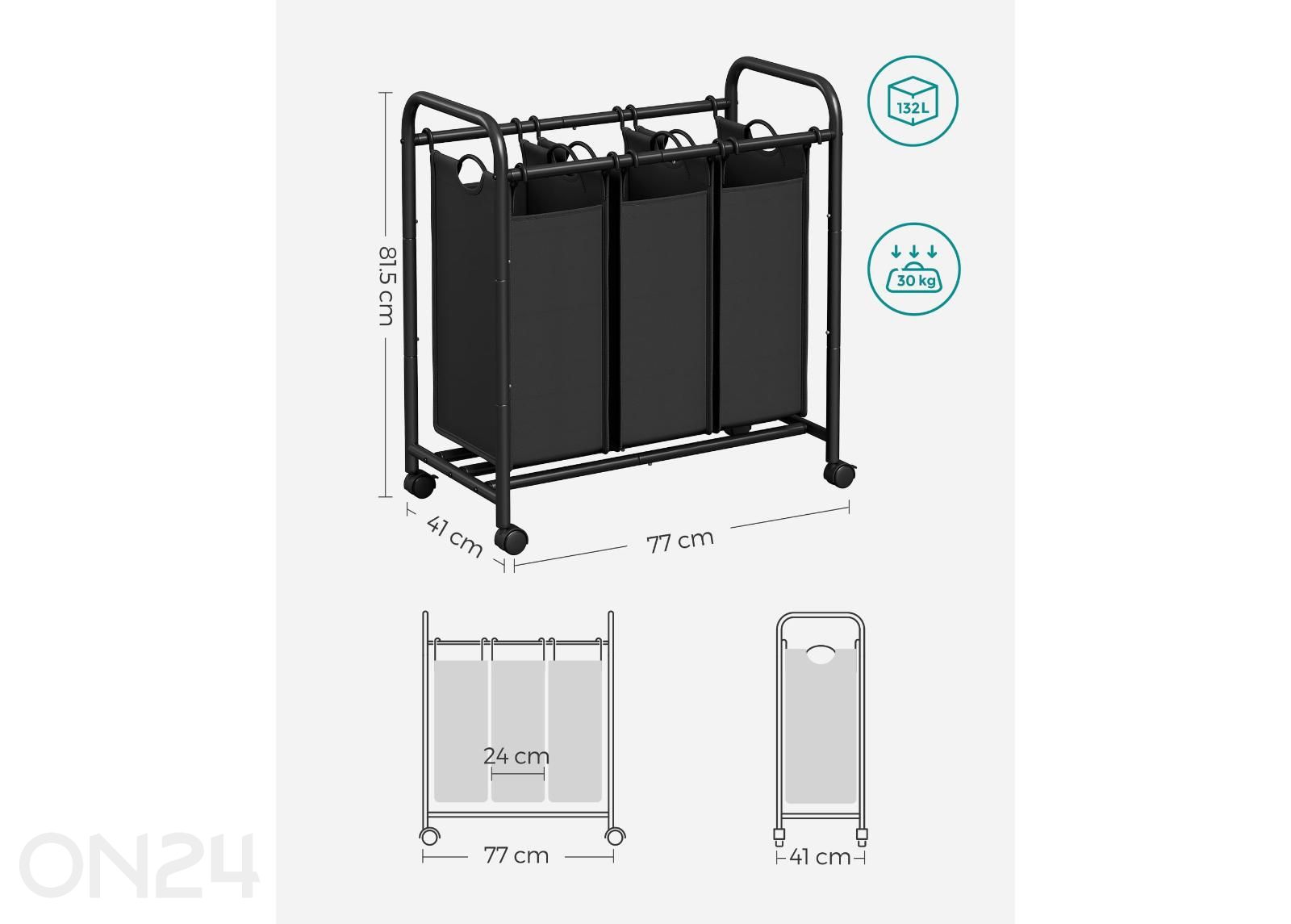 Pyykkikorit hyllytasolla 3 kpl kuvasuurennos mitat
