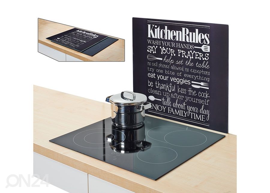 Räiskesuoja/liesisuoja KITCHEN RULES 56x50 cm kuvasuurennos